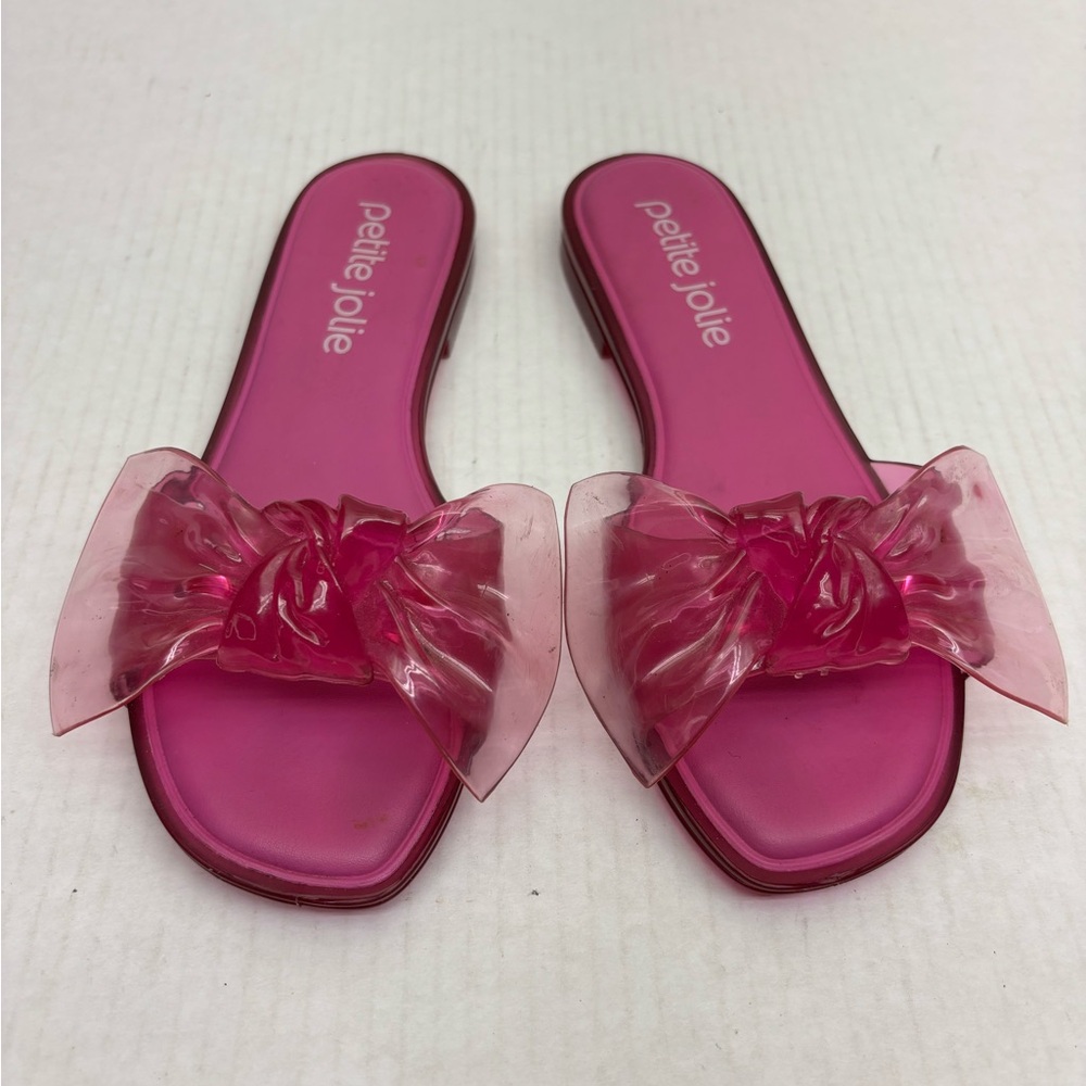 petite jolie Pink Bow Slide Sandals wos size 6.5, box 36